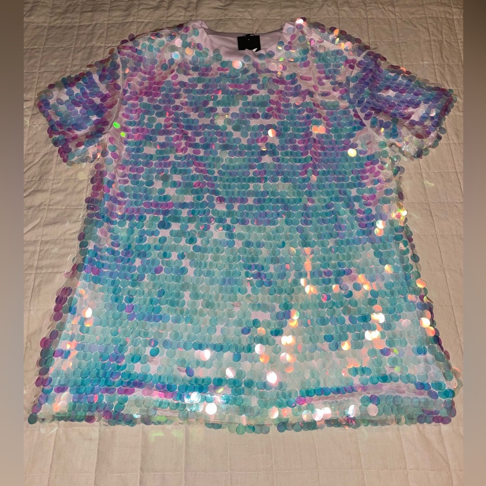 Pink Blue White sequin t-shirt dress